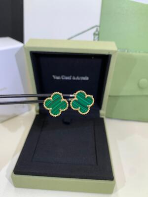 VCA Alhambra Earrings Van Cleef And Arpels White Mother Pearl Malachite Carnelian
