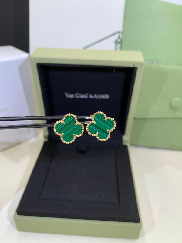 VCA Alhambra Earrings Van Cleef And Arpels White Mother Pearl Malachite Carnelian