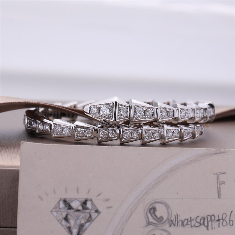Calidad La pulsera delgada Serpenti de la uno-bobina romántica de la víbora de Italia en sistema del oro blanco 18K con los diamantes llenos del pavé arrastra el brazalete fábrica