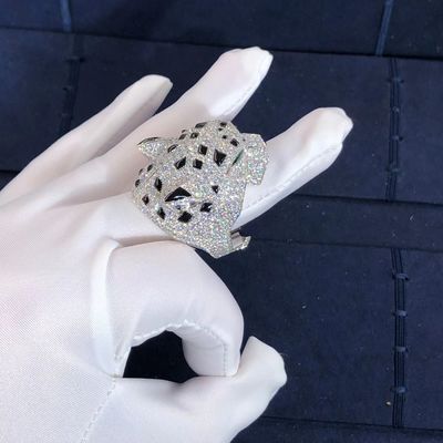 Calidad diamantes del ónix de Cartier Panther Ring Real Emeralds del oro blanco 18K fábrica