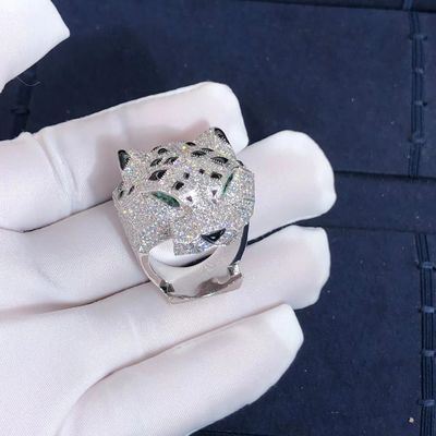 Calidad diamantes del ónix de Cartier Panther Ring Real Emeralds del oro blanco 18K fábrica