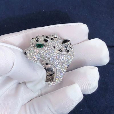 Calidad diamantes del ónix de Cartier Panther Ring Real Emeralds del oro blanco 18K fábrica