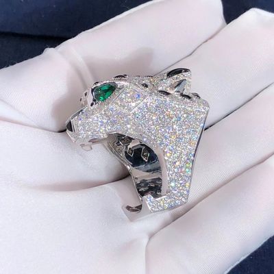 Calidad diamantes del ónix de Cartier Panther Ring Real Emeralds del oro blanco 18K fábrica