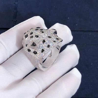 Calidad diamantes del ónix de Cartier Panther Ring Real Emeralds del oro blanco 18K fábrica