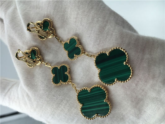 Calidad Pendientes del verde de la forma de la flor de las mujeres de la joyería del oro de Van Cleef Arpels 18K fábrica