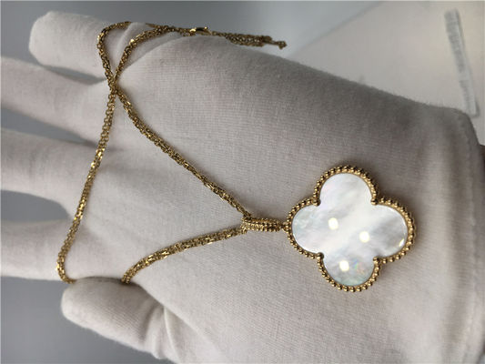 Calidad Forma larga de la flor del collar de Alhambra del vintage del oro amarillo 18k sin el diamante fábrica