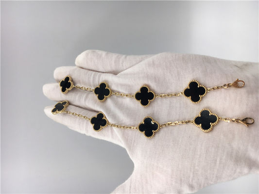 Calidad Pulsera con ónix de 5 adornos, pulsera de Vintage Van Cleef Flower del encanto del oro 18k fábrica