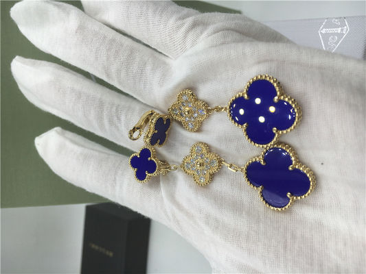 Calidad 3 pendientes de cerámica azules del oro 18K de los adornos florecen formado alrededor de los diamantes para las mujeres fábrica