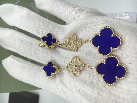 Calidad 3 pendientes de cerámica azules del oro 18K de los adornos florecen formado alrededor de los diamantes para las mujeres fábrica