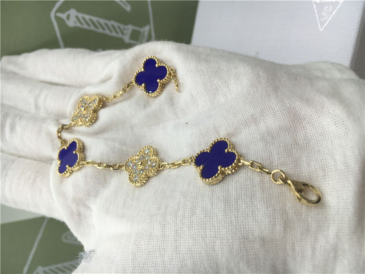 Calidad Joyería de lujo del diamante de la pulsera de Alhambra del vintage 5 de cerámica azules del oro amarillo de los adornos fábrica