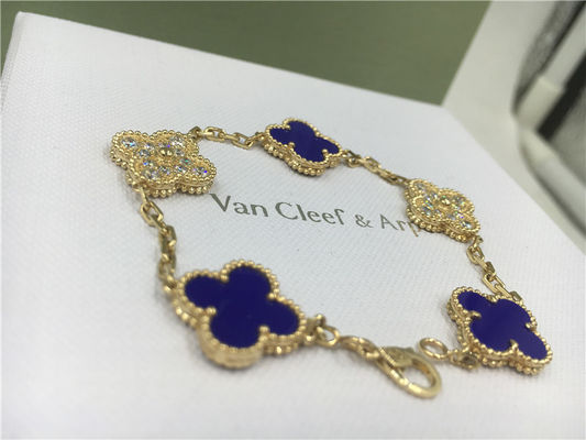 Calidad Joyería de lujo del diamante de la pulsera de Alhambra del vintage 5 de cerámica azules del oro amarillo de los adornos fábrica