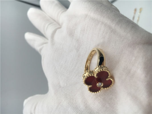 Calidad Vintage único Alhambra del anillo de oro de la cornalina 18K de las mujeres con el diamante real fábrica
