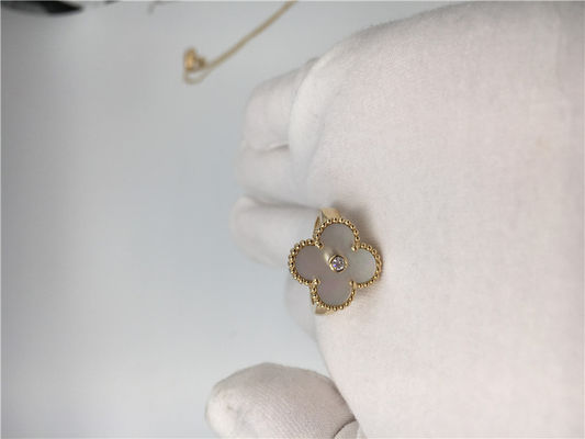 Calidad Diamante redondo del anillo de oro del amarillo 18k de Alhambra del vintage con nacarado blanco fábrica
