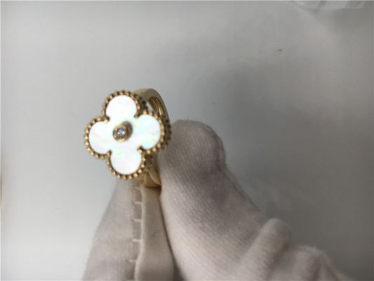 Calidad Diamante redondo del anillo de oro del amarillo 18k de Alhambra del vintage con nacarado blanco fábrica