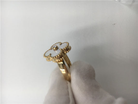 Calidad Diamante redondo del anillo de oro del amarillo 18k de Alhambra del vintage con nacarado blanco fábrica