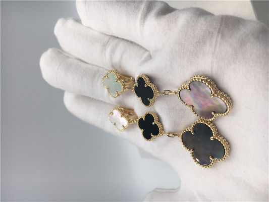 Calidad Oro amarillo mágico de los pendientes 18k de Van Cleef Arpels Alhambra con nacarado blanco y gris fábrica
