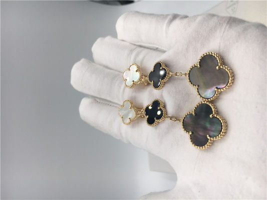 Calidad Oro amarillo mágico de los pendientes 18k de Van Cleef Arpels Alhambra con nacarado blanco y gris fábrica