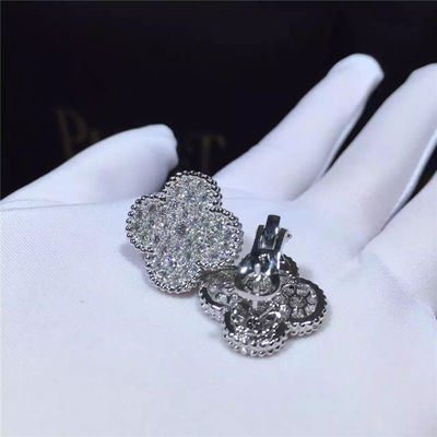 Calidad Oro blanco mágico de los pendientes 18k de Van Cleef Arpels Alhambra y diamantes redondos fábrica
