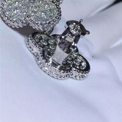 Calidad Oro blanco mágico de los pendientes 18k de Van Cleef Arpels Alhambra y diamantes redondos fábrica