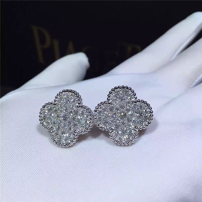 Calidad Oro blanco mágico de los pendientes 18k de Van Cleef Arpels Alhambra y diamantes redondos fábrica