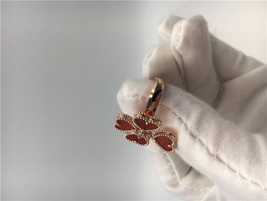 Calidad 18k Rose Gold Van Cleef y Arpels florecen el anillo con cornalina/el diamante redondo fábrica
