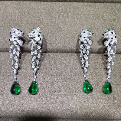 Calidad 18K oro blanco Diamond Earrings, pendientes de Panthere con ónix fábrica