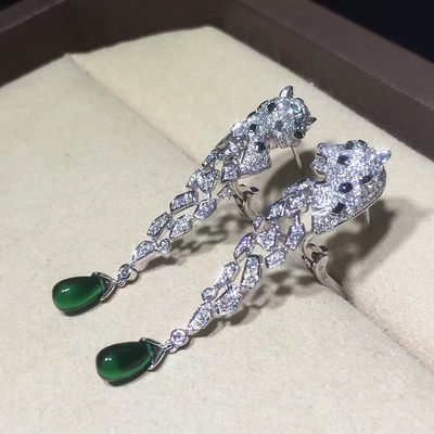 Calidad 18K oro blanco Diamond Earrings, pendientes de Panthere con ónix fábrica