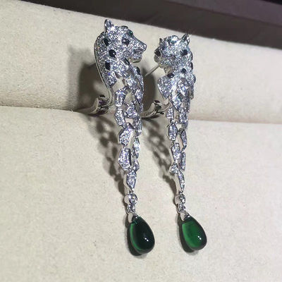 Calidad 18K oro blanco Diamond Earrings, pendientes de Panthere con ónix fábrica