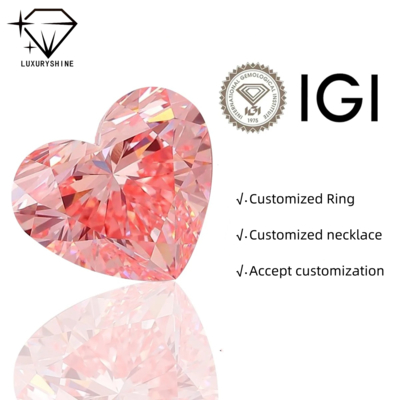 LuxuryShine Fancy Pink / Fancy Intense Pink / Fancy Vivid Pink Heart Cut Lab Grown Diamond VVS-VS1 Diamantes reales y joyas de boda y joyas personalizadas