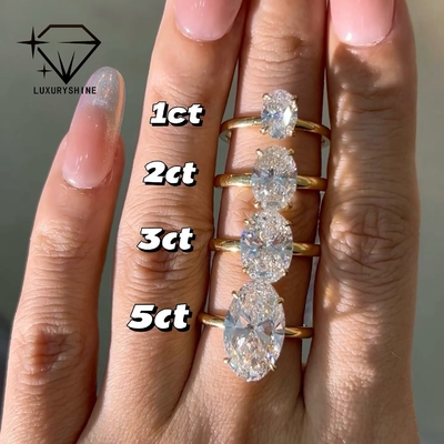 Anillo solitario de oro macizo de 18K con diamante cultivado en laboratorio Luxuryshine de talla ovalada VVS2/VS1 de 1-5CT, joyería personalizada con certificado IGI
