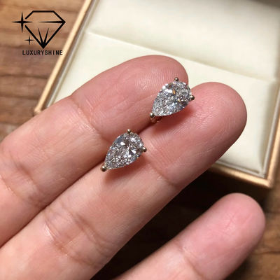 Calidad Pendientes de botón con diamantes cultivados en laboratorio con corte de pera de oro de 18K, claridad VVS-VS fábrica