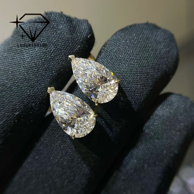 Calidad Pendientes de botón con diamantes cultivados en laboratorio con corte de pera de oro de 18K, claridad VVS-VS fábrica