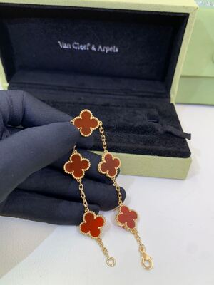 Piedra roja VCARD35500 de la cornalina del oro amarillo de los adornos 18K de Alhambra Bracelet Van Cleef And Arpels 5
