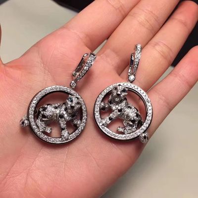 Calidad Esmeraldas Jade Onyx del oro blanco de PanthèRe De de la joyería de los pendientes del oro de los diamantes 18K fábrica
