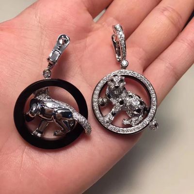 Calidad Esmeraldas Jade Onyx del oro blanco de PanthèRe De de la joyería de los pendientes del oro de los diamantes 18K fábrica