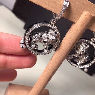 Calidad Esmeraldas Jade Onyx del oro blanco de PanthèRe De de la joyería de los pendientes del oro de los diamantes 18K fábrica