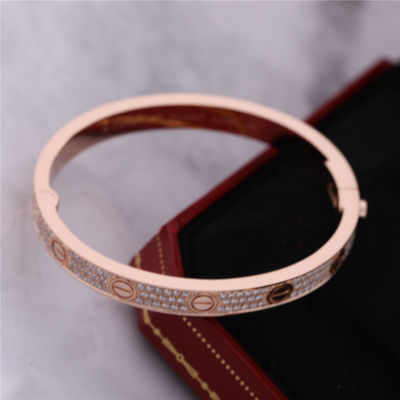 Calidad Lleno lleno de la pulsera del amor de Diamond Love Bangle Classic Jewelry Diamante-pavimentado en el oro rosado 18K fábrica
