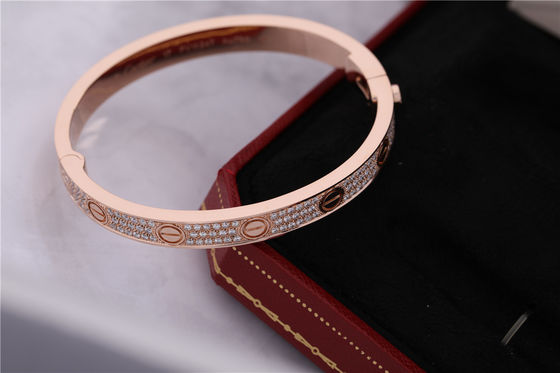 Calidad Lleno lleno de la pulsera del amor de Diamond Love Bangle Classic Jewelry Diamante-pavimentado en el oro rosado 18K fábrica