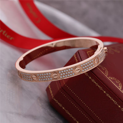Calidad Lleno lleno de la pulsera del amor de Diamond Love Bangle Classic Jewelry Diamante-pavimentado en el oro rosado 18K fábrica