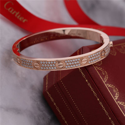 Calidad Lleno lleno de la pulsera del amor de Diamond Love Bangle Classic Jewelry Diamante-pavimentado en el oro rosado 18K fábrica