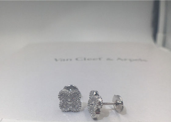 Calidad Diamantes redondos dulces del oro blanco de Van Cleef Arpels Alhambra Earstuds 18K fábrica