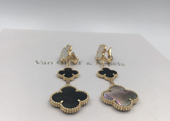 Calidad Oro amarillo mágico de los pendientes 18k de Van Cleef Arpels Alhambra con nacarado blanco y gris fábrica